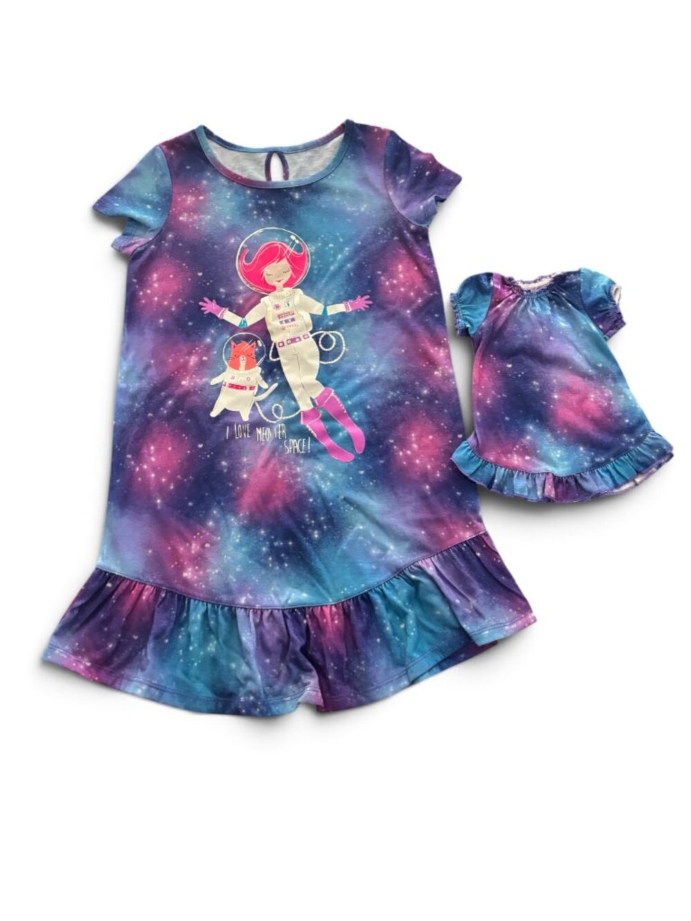 NWT SO Girls Galaxy Space Astronaut Nightgown with Matching Doll Dress Purple